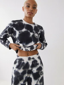 NEW TRUE RELIGION $129 BLACK WHITE TIE DYE CREWNECK SWEATSHIRT SZ S SMALL - Picture 1 of 3