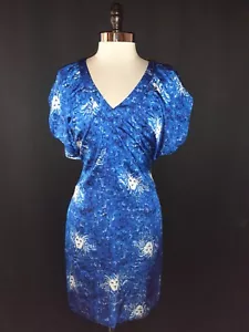 ANNE KLEIN Size 10 Sheath Dress Blue White Lions Short Sleeve Knee Length - Picture 1 of 6