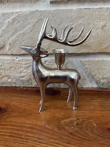 Brass Silver Deer Reindeer Antler Candle Holder 8” Tall Vintage Christmas Decor - Picture 1 of 11
