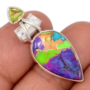Composite Multi Copper Turquoise & Peridot 925 Silver Pendants Jewelry CP72430 - Picture 1 of 1
