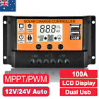 100a Mppt Solar Power Panel Regulator Charge Lcd Controller 12/24v Dual Usb C