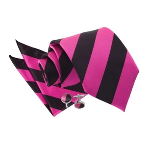 Lo último Rosa Y Negro Rayas Clásico Delgado Corbata Bolsillo Cuadrado Conjunto de Gemelos por DQT - Imagen 1 de 9