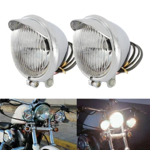Pair Chrome Motorcycle Headlight Passing Fog Light 12V for Harley Suzuki Yamaha - Picture 1 of 12