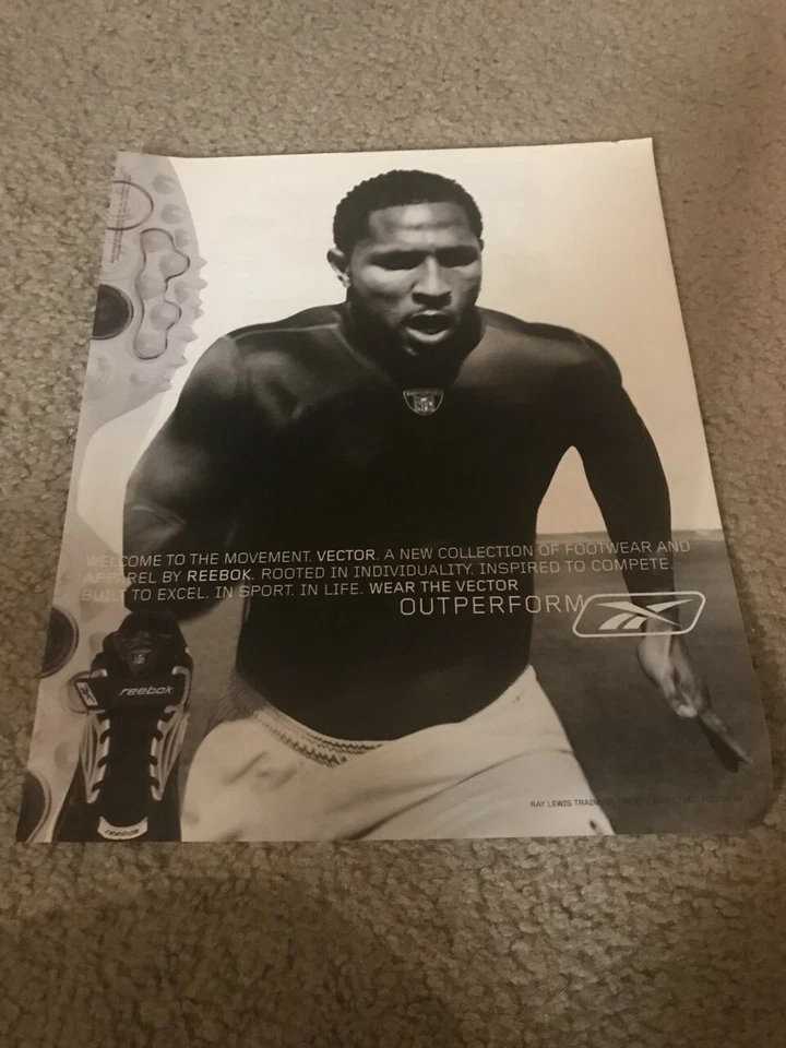Ray Lewis 2003 NFL equipo Reebok ropa póster anuncio impreso Baltimore Ravens Foto 1 de 1
