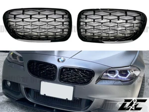 FIT F10 BMW F11 2011 2012 2013 2014 2015 2016 DIAMOND PIANO BLACK FRAME GRILLE - Picture 1 of 6
