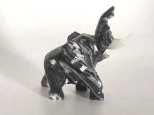 Hand Carved Stone Elephant Trunk Up small about 3" grey white tusks SOLD AS IS - Bild 1 von 9