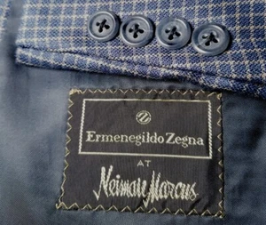 52L 42L Ermenegildo Zegna Silk Camel Hair Blue Gold Check Sport Coat Blazer - Picture 1 of 7