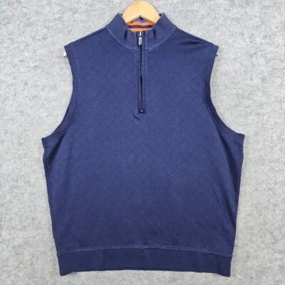 Bobby Jones Men's Navy Blue Sweater Vest Size L 100% Pima Cotton 1/4 Zip HOLE - Image 1 of 4