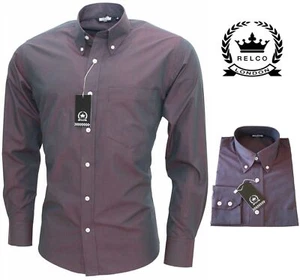 Camisa Relco Para Hombre Dos Tonos Tónico Borgoña Negra Manga Larga Cuello Abotonado - Imagen 1 de 1