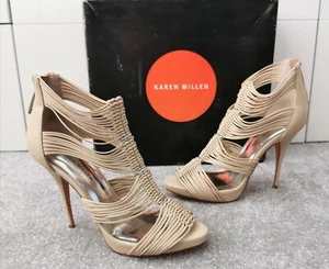 100% Auténtico Karen Millen Cuero Crema Sandalias de Tacón Nuevo en Caja Ru 4 - Imagen 1 de 8