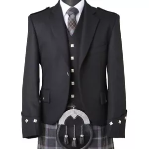 Herren Argyle Kilt Jacke mit Weste Serge Wolle Hochzeitsjacke maßgeschneidert Kiltjacke - Bild 1 von 6