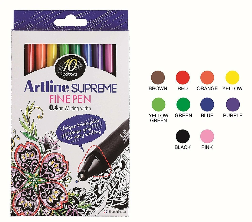 Artline Supreme Fine Pen 0.4mm Vivid Colours Fineliners Technical Drawing X 10 - Image 1 of 4