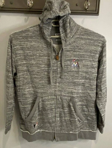 MLB Authentic Majestic Full Zip Hoodie Sweatshirt Miami Marlins Gray Marl XL Cover