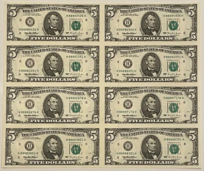 1995 $5 88880426 HH Block Prosperity Sheets Lucky Money - Image 1 of 2