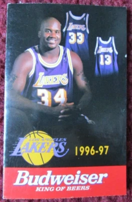 1996-97 洛杉矶湖人队 NBA 篮球口袋时间表 - 百威啤酒,SHAQ — 第 1/2 张图片