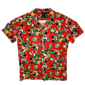 Disney Mickey Mouse Tropical Hawaiian Shirt Mens Rayon Blend Camp Red Medium - Picture 1 of 6