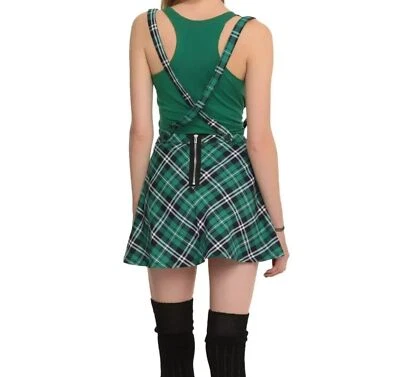 Falda a Cuadros Tartán Tema Caliente Royal Bones M Verde Tirantes Escuela Niña Y2K NUEVA Foto 1 de 4
