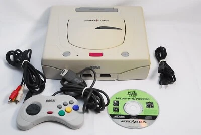 Sega Saturn Console White HST-3220 w/ Controller Cables NFL Game Japan Tested - Image 1 of 4
