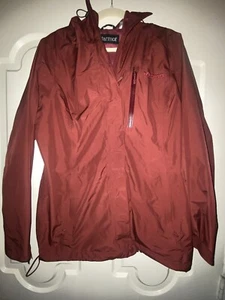 Marmot Womens Size L Rain Jacket Hood Stow A Way Full Zip Maroon Long Sleeve - Picture 1 of 9