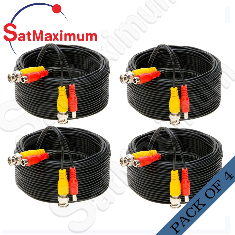 4 x Security Camera Video Cable 100FT BLACK BNC RCA Wire DVR CCTV Surveillance - Image 1 of 4