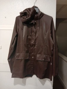 Rains Style Curve Jacke W3 Regenmantel Gr. L schokofarben mit Kapuze  - Bild 1 von 13
