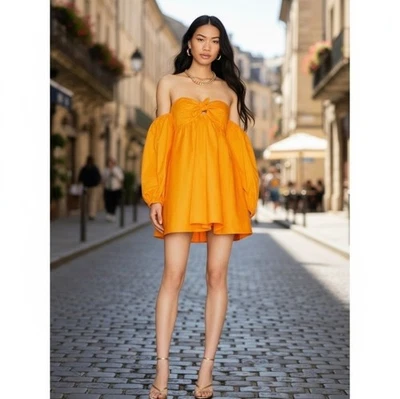 For Love & Lemons Saint Lucia Mini Dress In Orange Women Size Medium New - Image 1 of 4