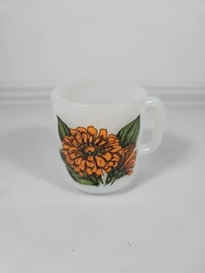 Taza de café Zinnia de vidrio de leche Glasbake taza naranja en el lenguaje de las flores de colección - Imagen 1 de 6