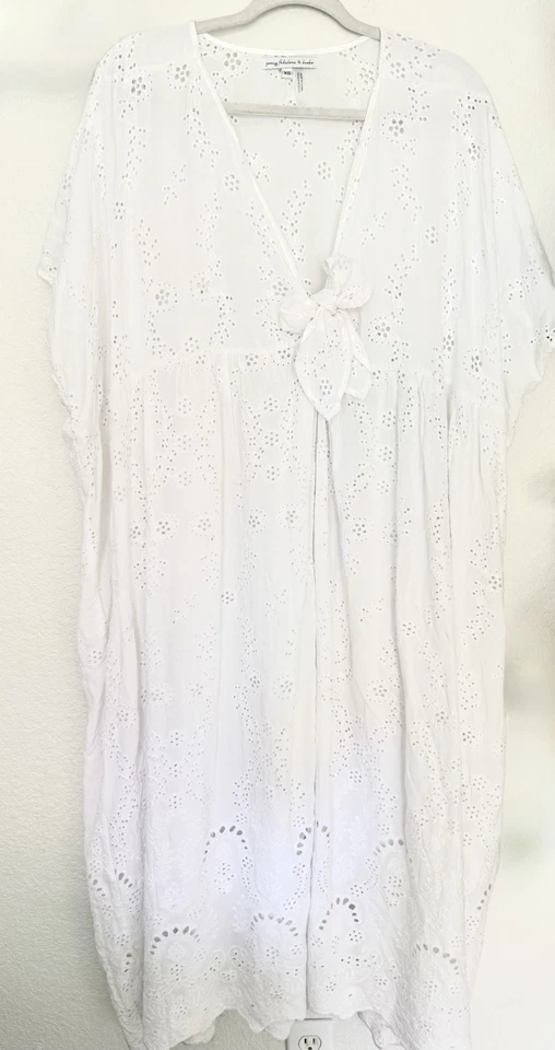 Young Fabulous & Broke Eyelet Kaftan Dress Bow Beach Coverup Boho Hippie Coastal - Image 1 of 4