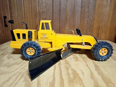 Vintage 1970s Mighty Tonka Road Grader Diesel XMB-975 Orange Pressed Steel NICE - Image 1 of 4