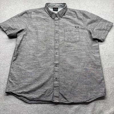 Oakley 衬衫男式特大号短袖纽扣灰色斜纹口袋标志 — 第 1/4 张图片
