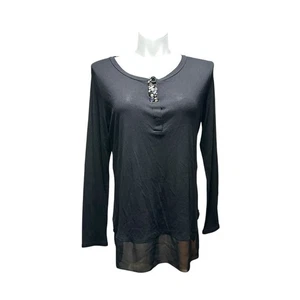 Simply Vera By Vera Wang Damen Large Top Schwarz Langarm Strass Shirt - Bild 1 von 8