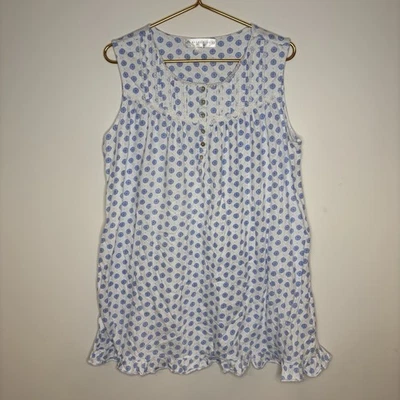 Eileen West Medallion Print Short Knit Cotton Sleeveless Nightgown White Blue - Image 1 of 4