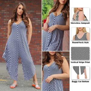 Mujer Italiano Doble Cuello en V Rayas Hareem Mono Festival de Verano Vestido de Playa - Imagen 1 de 35