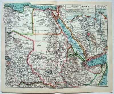 东北非洲 - 原版 1926 年德语地图 Meyers 出品。 古董 — 第 1/3 张图片