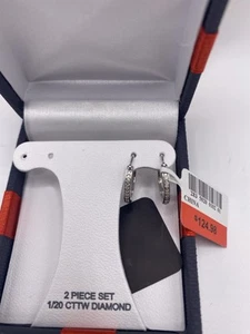 Sterling Silver Diamond Hoop Earrings. 1/20 CTTW Diamond I-J/13 - Picture 1 of 8