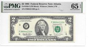 1995 Atlanta  $2 FRN Harder to find FH Block PMG 65 EPQ GEM UNCIRCULATED - Picture 1 of 4