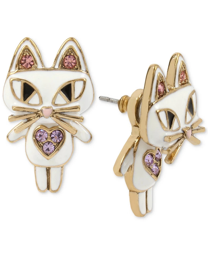 Betsey Johnson White Enamel Cat Earrings Jackets Be1g