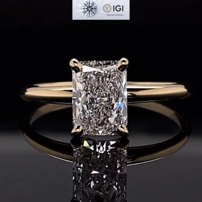 1.50Ct Radiant Cut E VS1 IGI Lab Grown Diamond Engagement Ring 14K Yellow Gold — 第 1/4 张图片