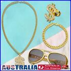 Hip Hop Costume Kit Big Gold Chain Ring Sunglasses Dollar Necklace for Men Women