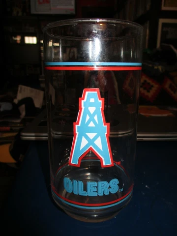 Original 80's  HOUSTON OILERS Logo 5 1/4" Glass MLB Mobil Oil Promo Cover