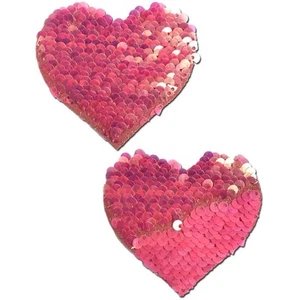 NEW PASTEASE Love Color Changing Sequin Heart Nipple Pasties in Hot Pink - SALE - Picture 1 of 2