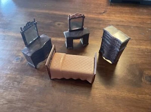 Vintage Renwal 4 Piece Bedroom Hard Plastic Dollhouse Furniture - Picture 1 of 12