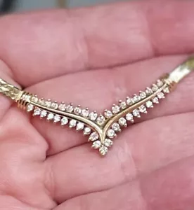 14K MASSIVES GELBGOLD FISCHGRÄT HALSKETTE MIT 45 DIAMANTEN 16" lang - Bild 1 von 6