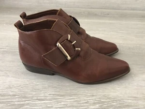 Vintage Buskens Damen 6,5 Braun Stiefel Leder Schnalle Riemen Spitze Flacher Absatz - Bild 1 von 6