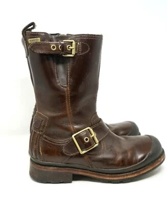 Ugg Brown Leather Stout Boots Waterproof Randall Biker Women’s Size 7 US 39.5EU - Picture 1 of 11