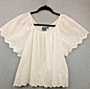Gap Size M Crisp White Broderie Anglais Style Flared Sleeve Pure Cotton Top - Picture 1 of 8