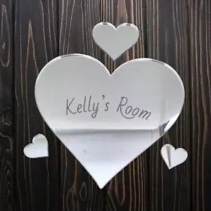 Heart Shaped Personalised Door Sign Mirror - (Colour Optionen & Engraving) - Picture 1 of 2