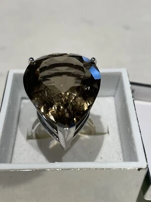 Коктейльное кольцо из белого золота с кварцем винтажное большое коктейльное кольцо-солитер 14 карат - Изображение 1 из 4