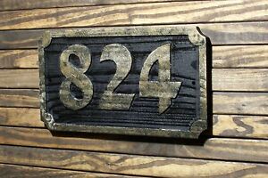 Address Sign Custom Carved Brass Finished Wood Hand Painted Plaque