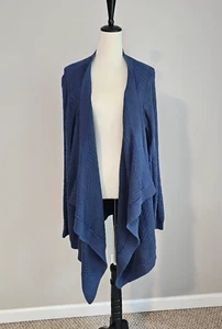 Soft Surroundings Waterfall Cardigan Womens 3X Blue Cotton Cable Knit Boho Artsy - Picture 1 of 13